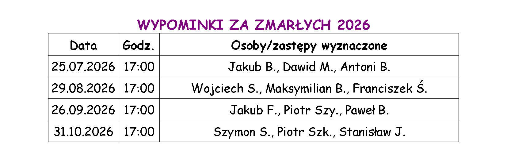Wypominki za zmarych 2026